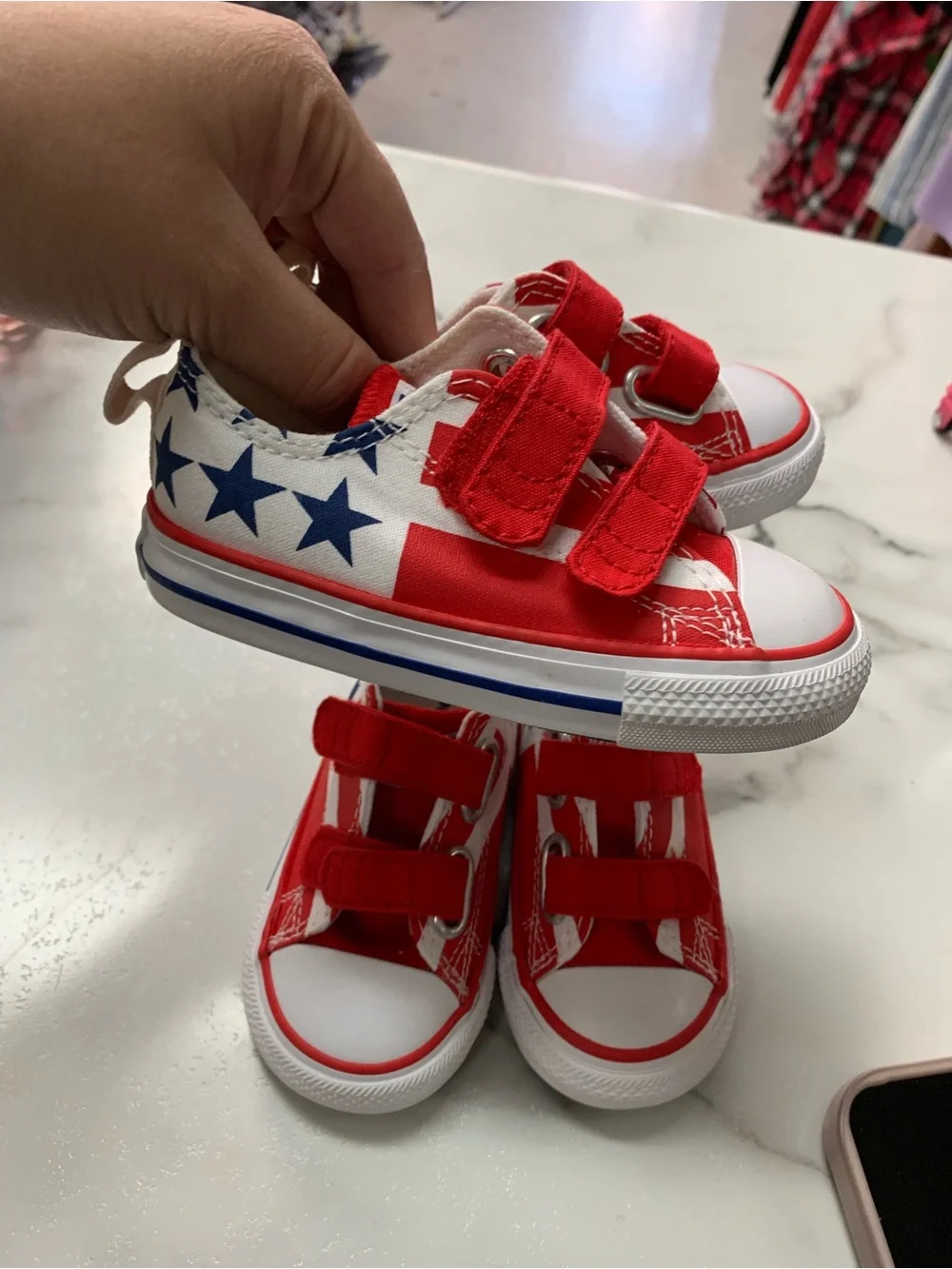 Converse TWINS Infants Kids Red, White & Blue Star Sneakers size 6 4th of july